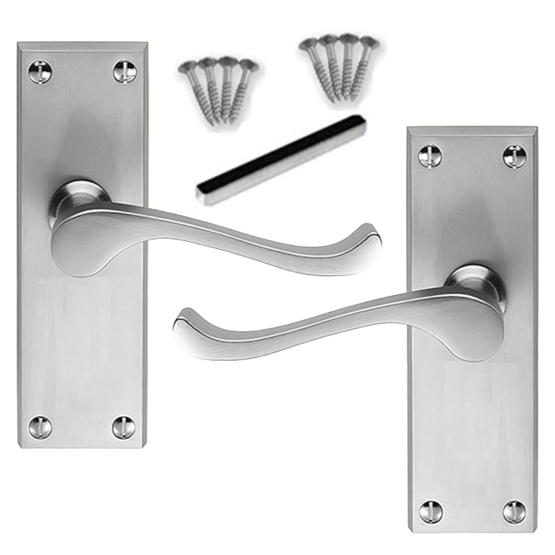 MULTIPACK Door Handles Scroll Lever Internal Latch - Satin Chrome 1/4/6 Pairs