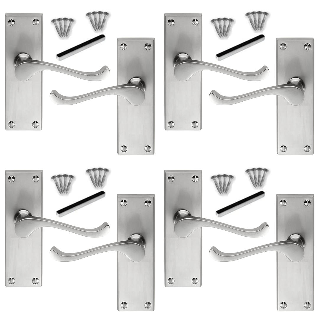 MULTIPACK Door Handles Scroll Lever Internal Latch - Satin Chrome 1/4/6 Pairs