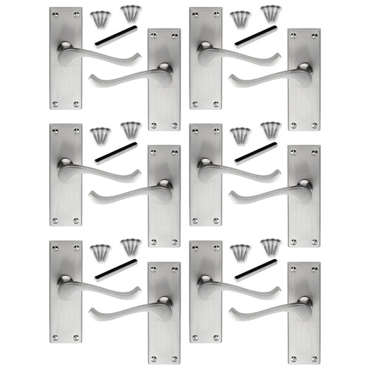 MULTIPACK Door Handles Scroll Lever Internal Latch - Satin Chrome 1/4/6 Pairs