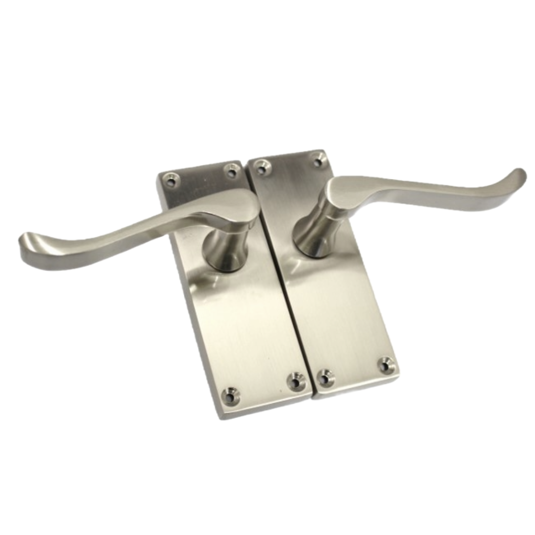 Poignées de porte à levier à défilement et loquet interne - Satin 118 x 40 mm