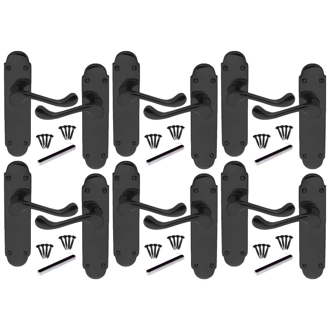 MULTIPACK Door Handles Epsom Latch Black Nickel Victorian Scroll Lever 1/4/6 Pairs