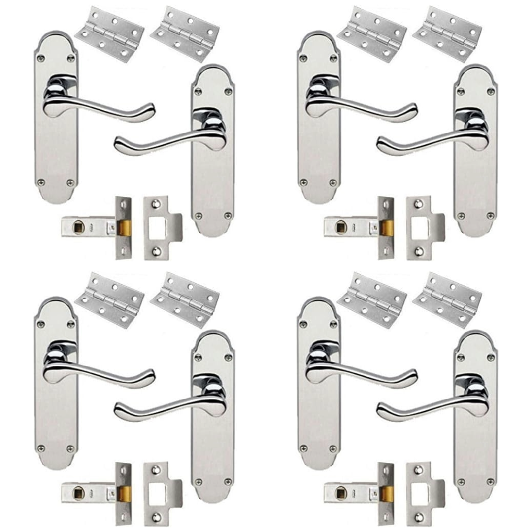 MULTIPACK Door Handles Latch Pack Epsom Chrome Scroll Lever Victorian 1/4/6 Pairs