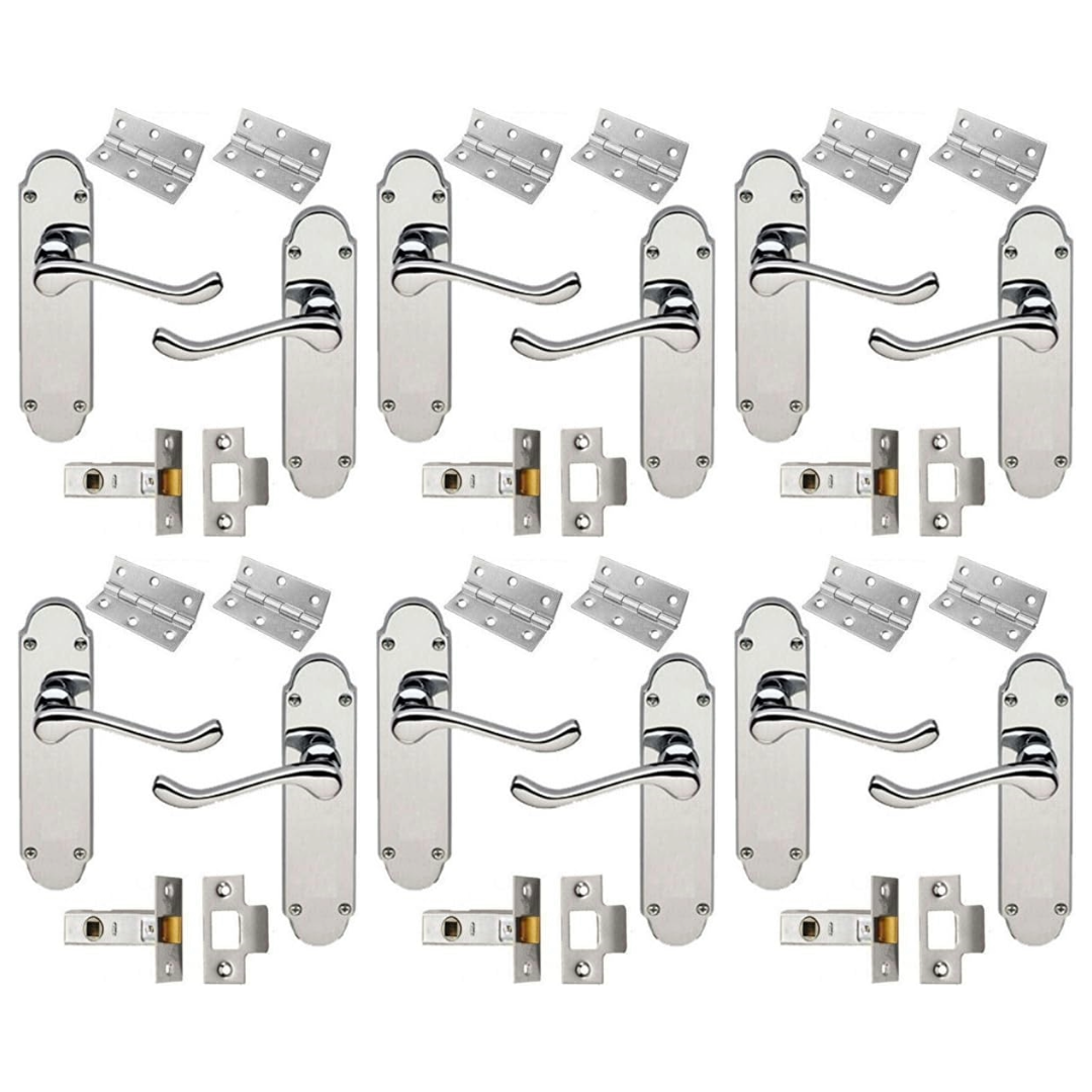 MULTIPACK Door Handles Latch Pack Epsom Chrome Scroll Lever Victorian 1/4/6 Pairs