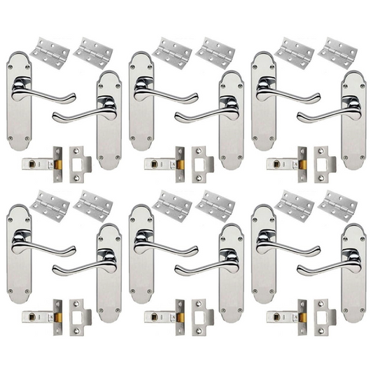 MULTIPACK Door Handles Latch Pack Epsom Chrome Scroll Lever Victorian 1/4/6 Pairs