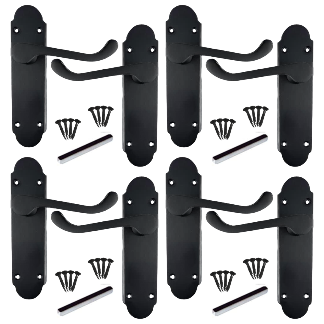 Poignée de porte multipack Epsom noir mat style victorien, loquet à levier à volutes, 1/4/6 paires