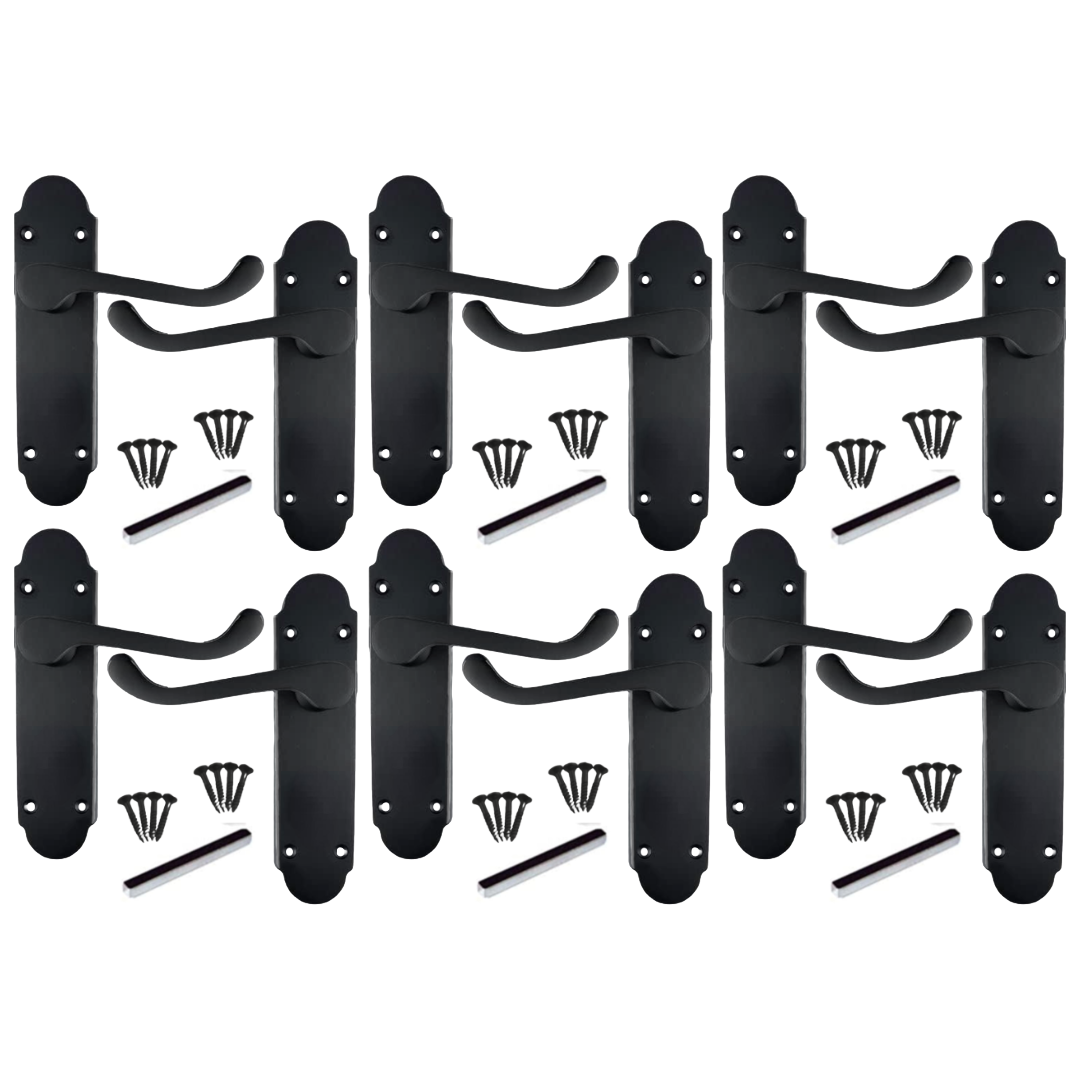 Poignée de porte multipack Epsom noir mat style victorien, loquet à levier à volutes, 1/4/6 paires