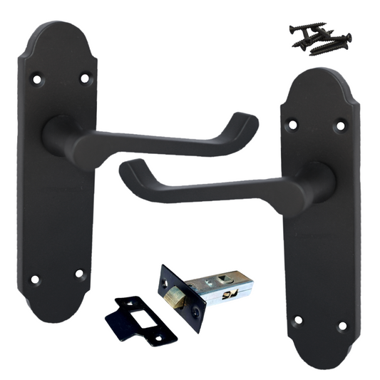 Epsom Door Handle Latch Victorian Scroll Lever - Matt Black Pack
