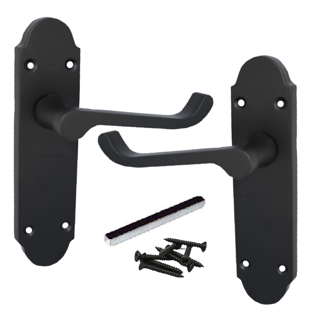 Epsom Door Handle Latch Victorian Scroll Lever - Matt Black