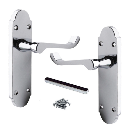 Epsom Door Handle Latch Victorian Scroll Lever - Chrome