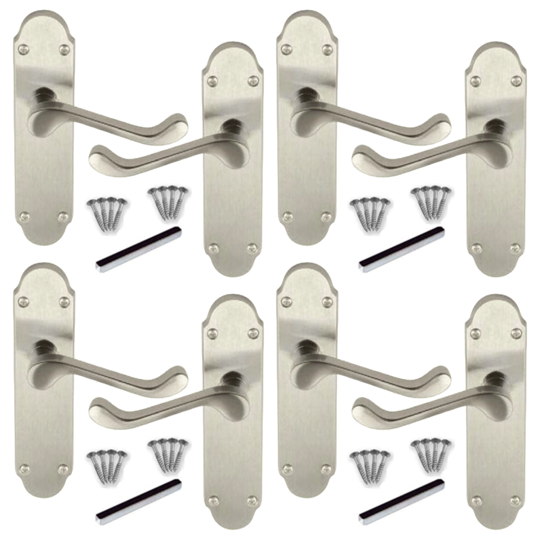 Poignées de porte multipack Epsom, loquet satiné, levier à volutes, style victorien, 1/4/6 paires