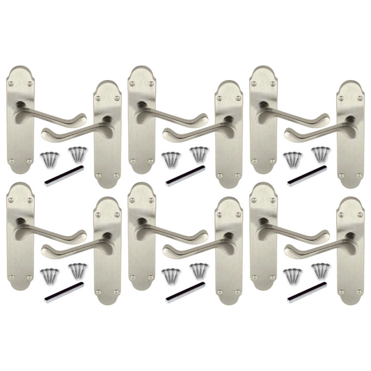 MULTIPACK Door Handles Epsom Latch Satin Scroll Lever Victorian 1/4/6 Pairs