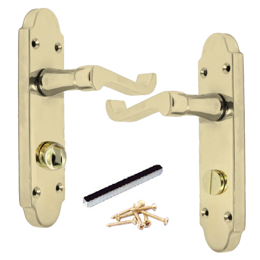 Epsom Door Handle Bath Privacy Lock Scroll Lever - Brass