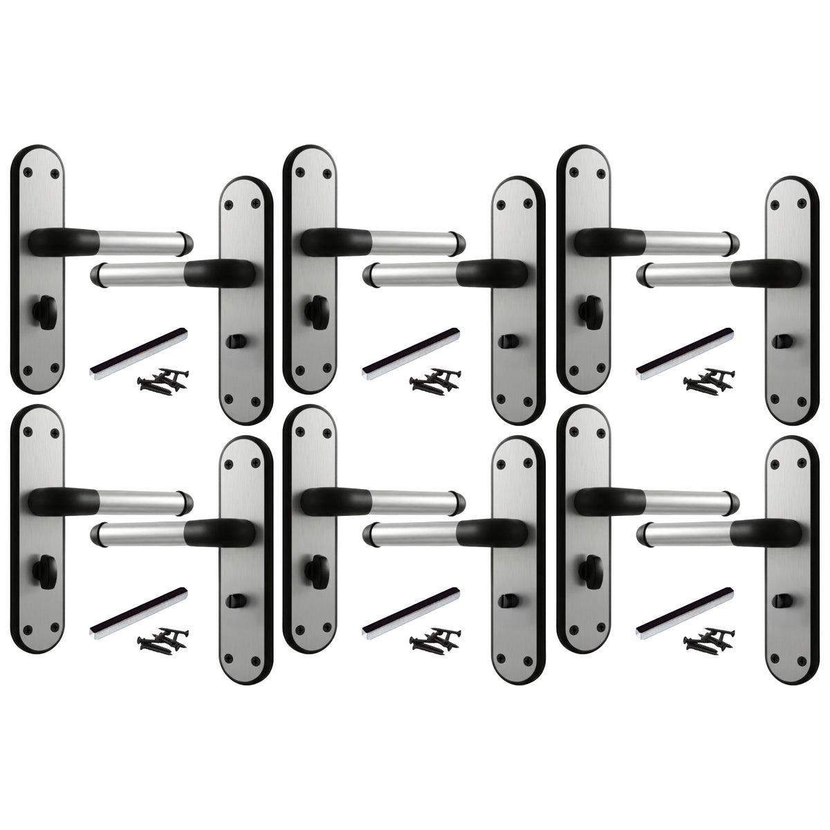 Marina Door Handle Two Tone Bathroom Lock Lever - Matt Black and Satin