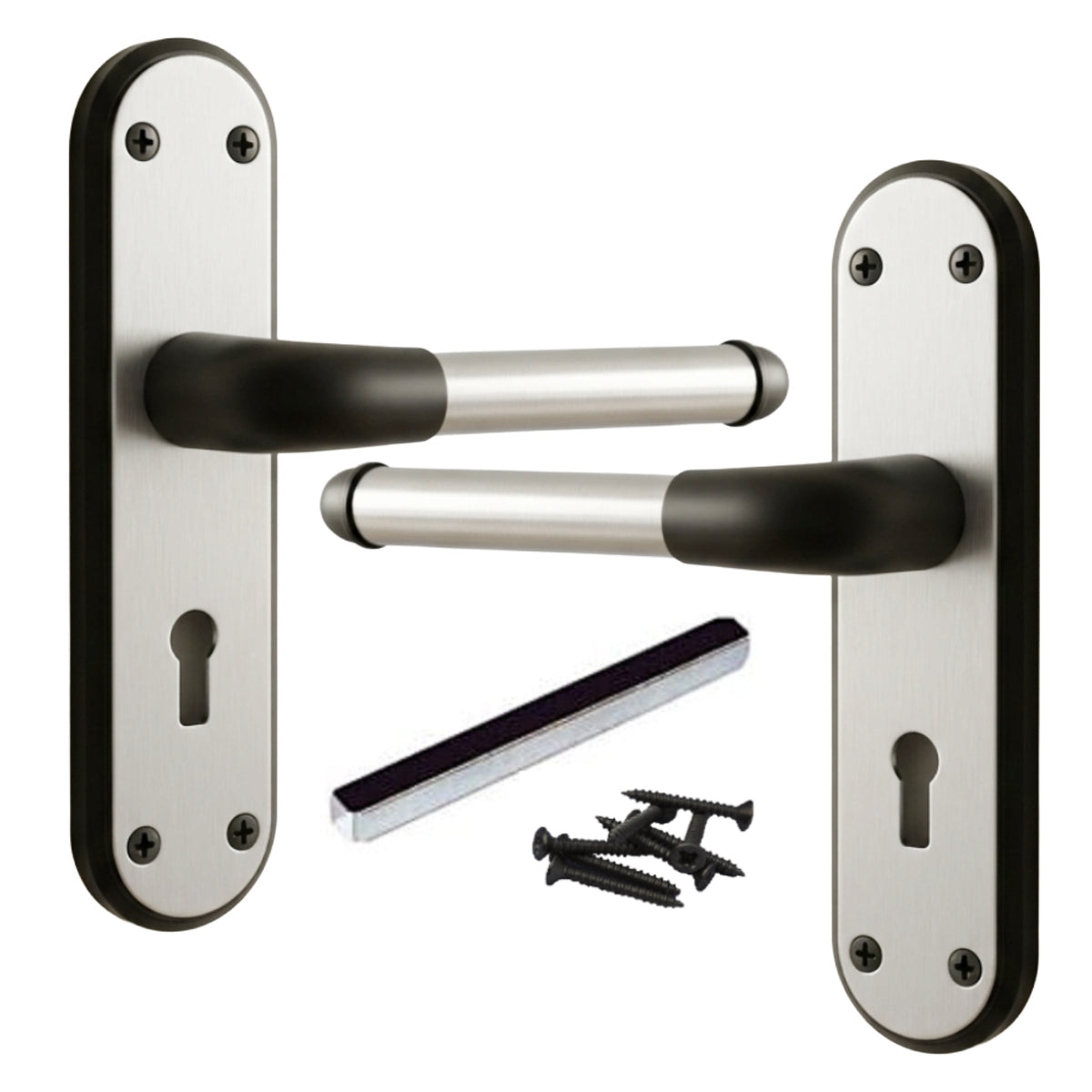 Marketplace JPG companion for Marina Door Handle Two Tone Lock Lever - Matt Black and Satin