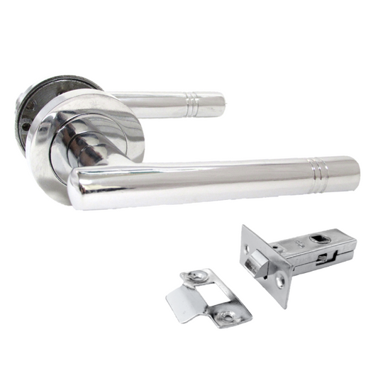 Door Handles T Bar Cossima Straight Lever on Rose Latch - Chrome Latch 125mm