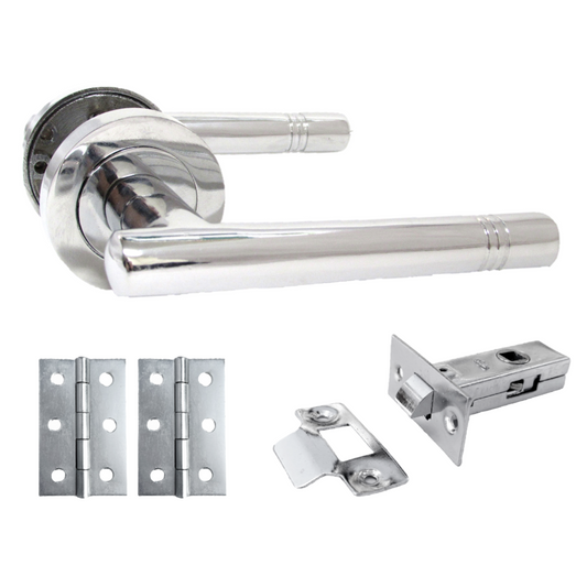 Door Handles T Bar Cossima Straight Lever on Rose Latch - Chrome Latch Pack 125mm