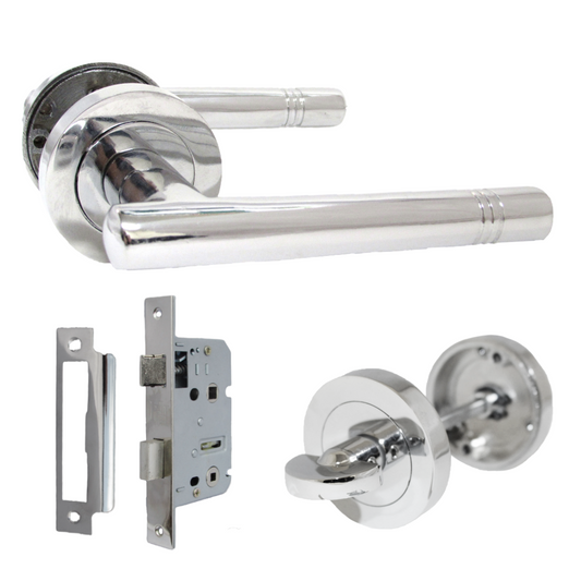 Door Handles T Bar Cossima Straight Lever Bathroom Thumbturn & Lock - Chrome 125mm