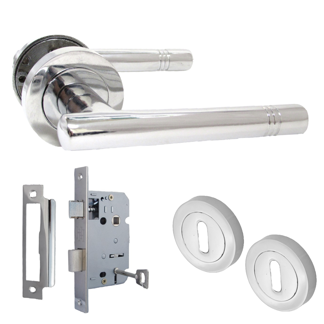 Door Handles T Bar Cossima Straight Lever Escutcheon & Key Lock - Chrome 125mm