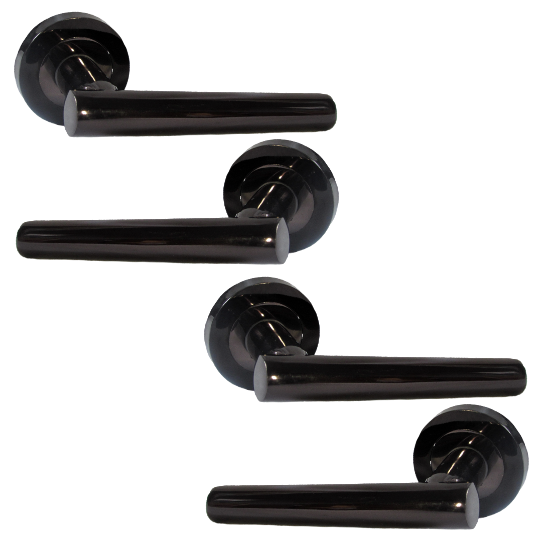 MULTIPACK Door Handles T Bar Straight Lever on Rose Latch - Black Nickel 125mm