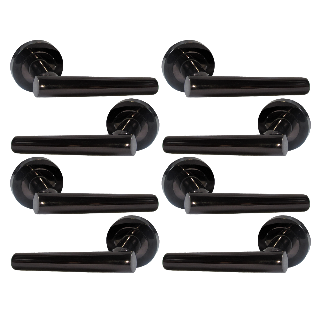 MULTIPACK Door Handles T Bar Straight Lever on Rose Latch - Black Nickel 125mm