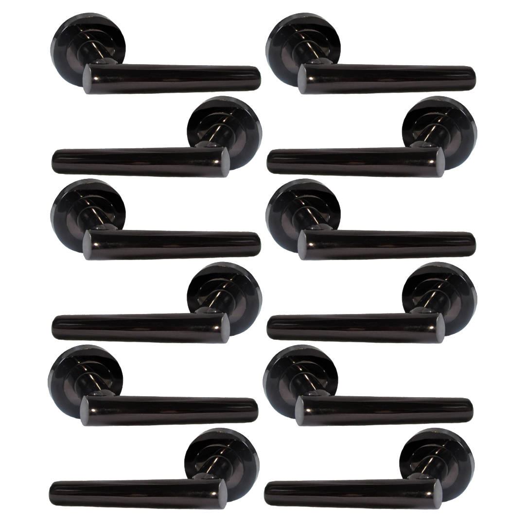 MULTIPACK Door Handles T Bar Straight Lever on Rose Latch - Black Nickel 125mm