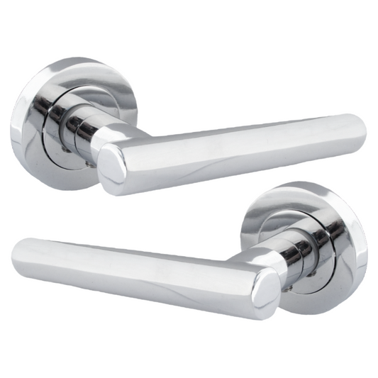 Door Handles T Bar Straight Lever on Rose Latch - Chrome 125mm