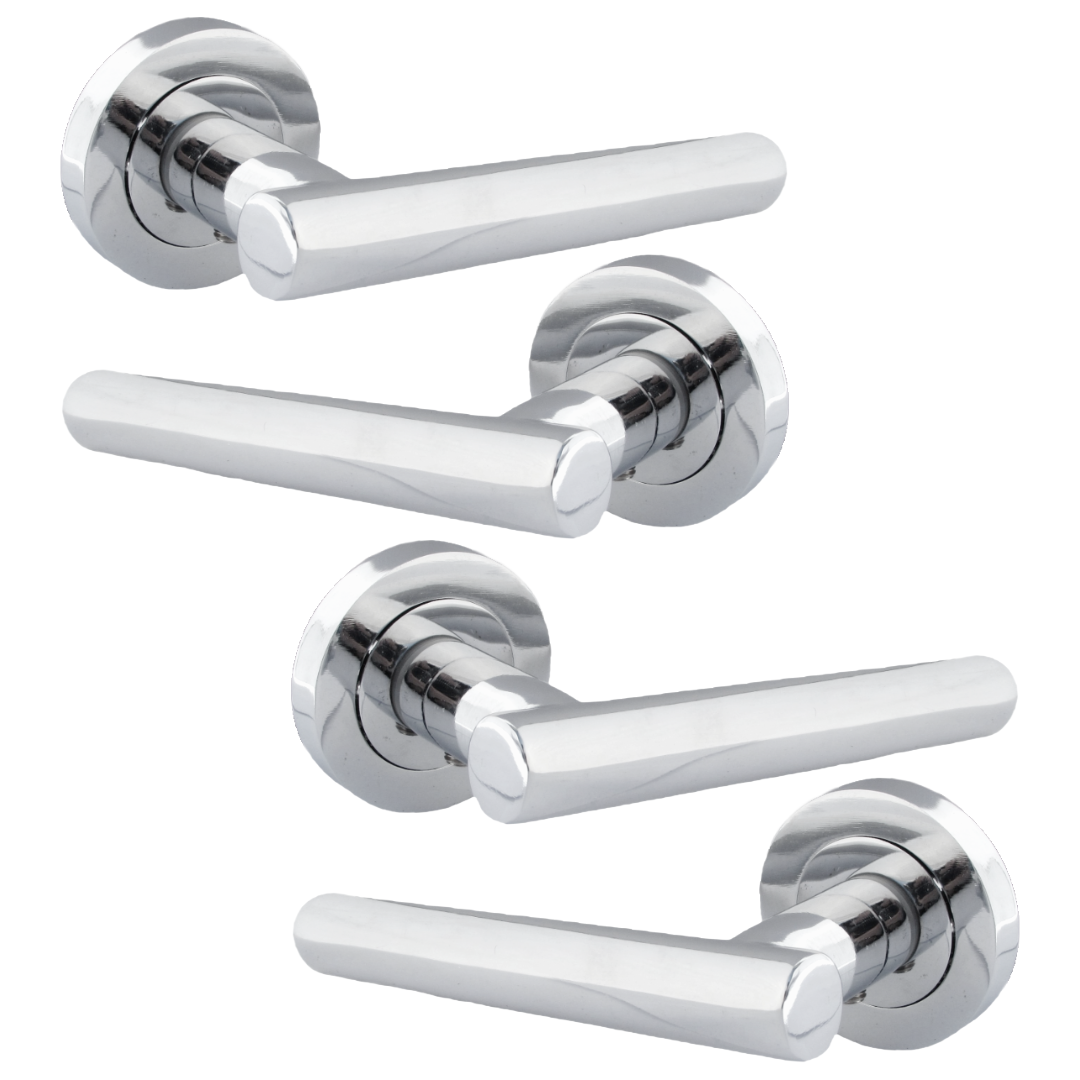 MULTIPACK Door Handles T Bar Straight Lever on Rose Latch - Chrome 125mm