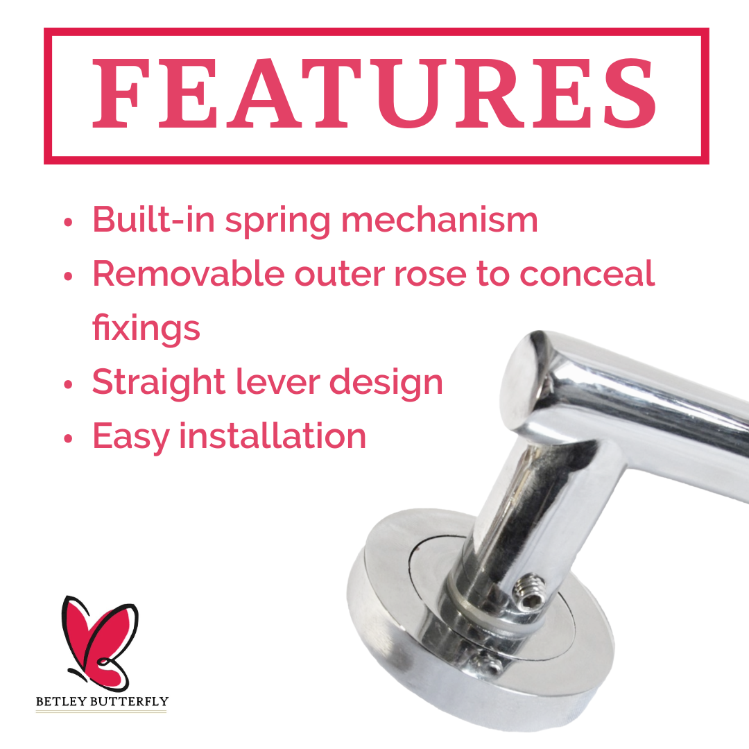 Door Handles T Bar Straight Lever on Rose Latch - Chrome 125mm