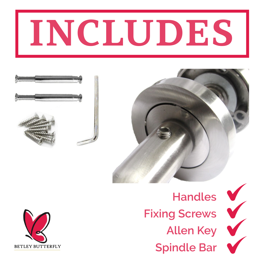 Door Handles T Bar Straight Lever on Rose Bath Thumb turn Lock & Hinges - Satin