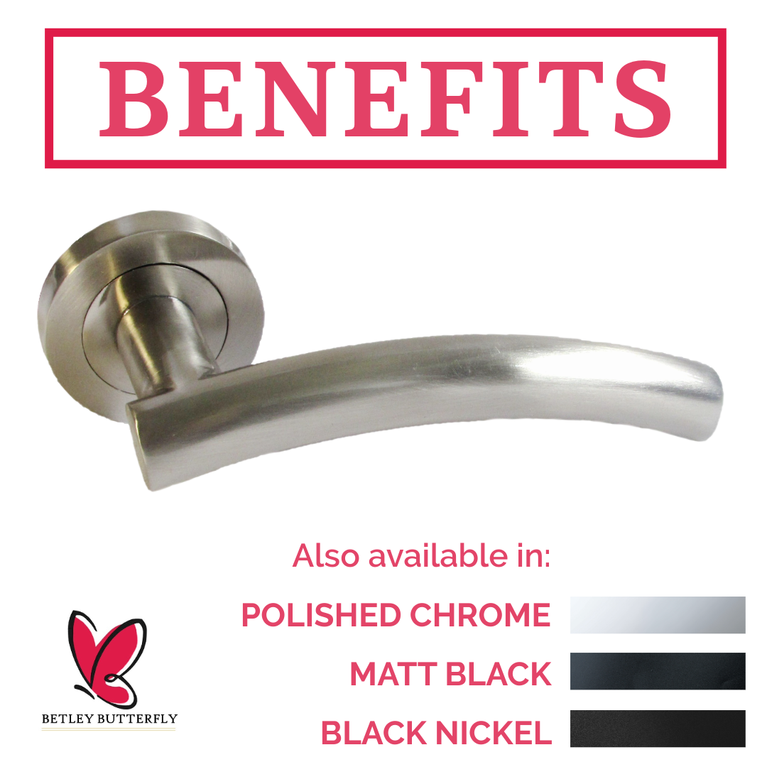 MULTIPACK Arched Lever Door Handles on Round Rose - Satin 134mm