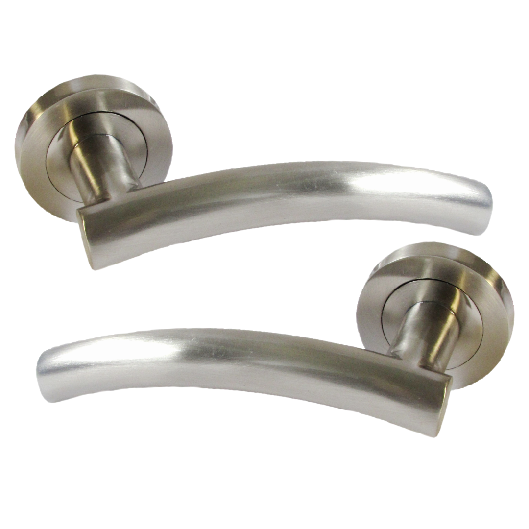 MULTIPACK Arched Lever Door Handles on Round Rose - Satin 134mm