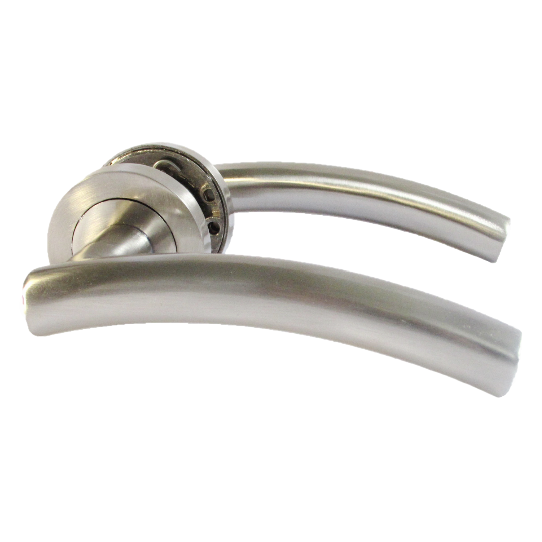 MULTIPACK Arched Lever Door Handles on Round Rose - Satin 134mm
