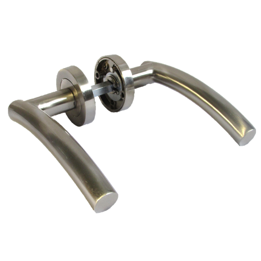 MULTIPACK Arched Lever Door Handles on Round Rose - Satin 134mm