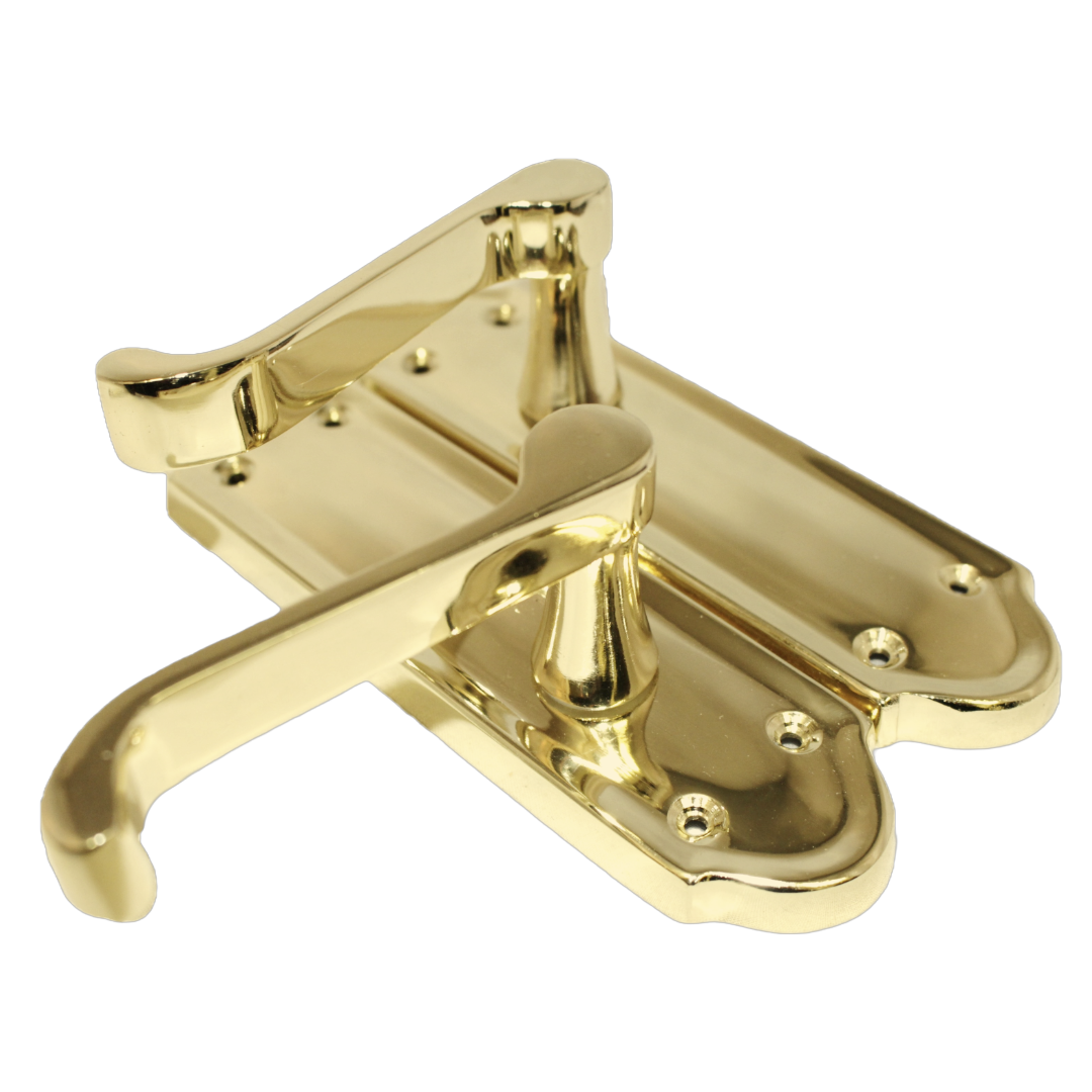 Ashford Door Handle Latch Scroll Lever - Polished Brass