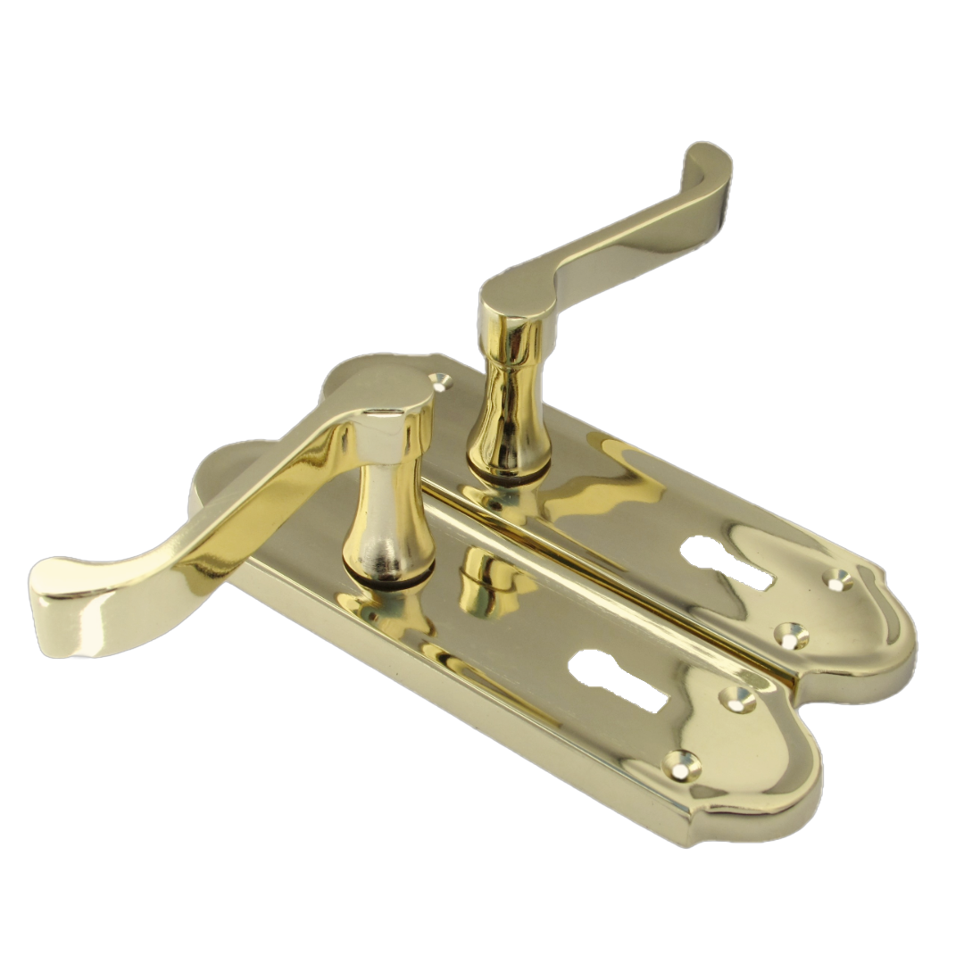 Ashford Door Handle Key Lock Scroll Lever - Polished Brass Key Lock Pack