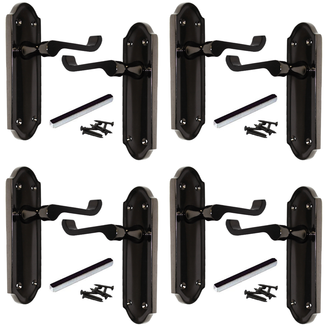 MULTIPACK Door Handles Ashford Black Nickel Latch Brass Scroll Lever 1/4/6 Pairs