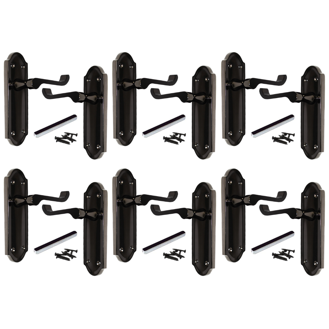 MULTIPACK Door Handles Ashford Black Nickel Latch Brass Scroll Lever 1/4/6 Pairs
