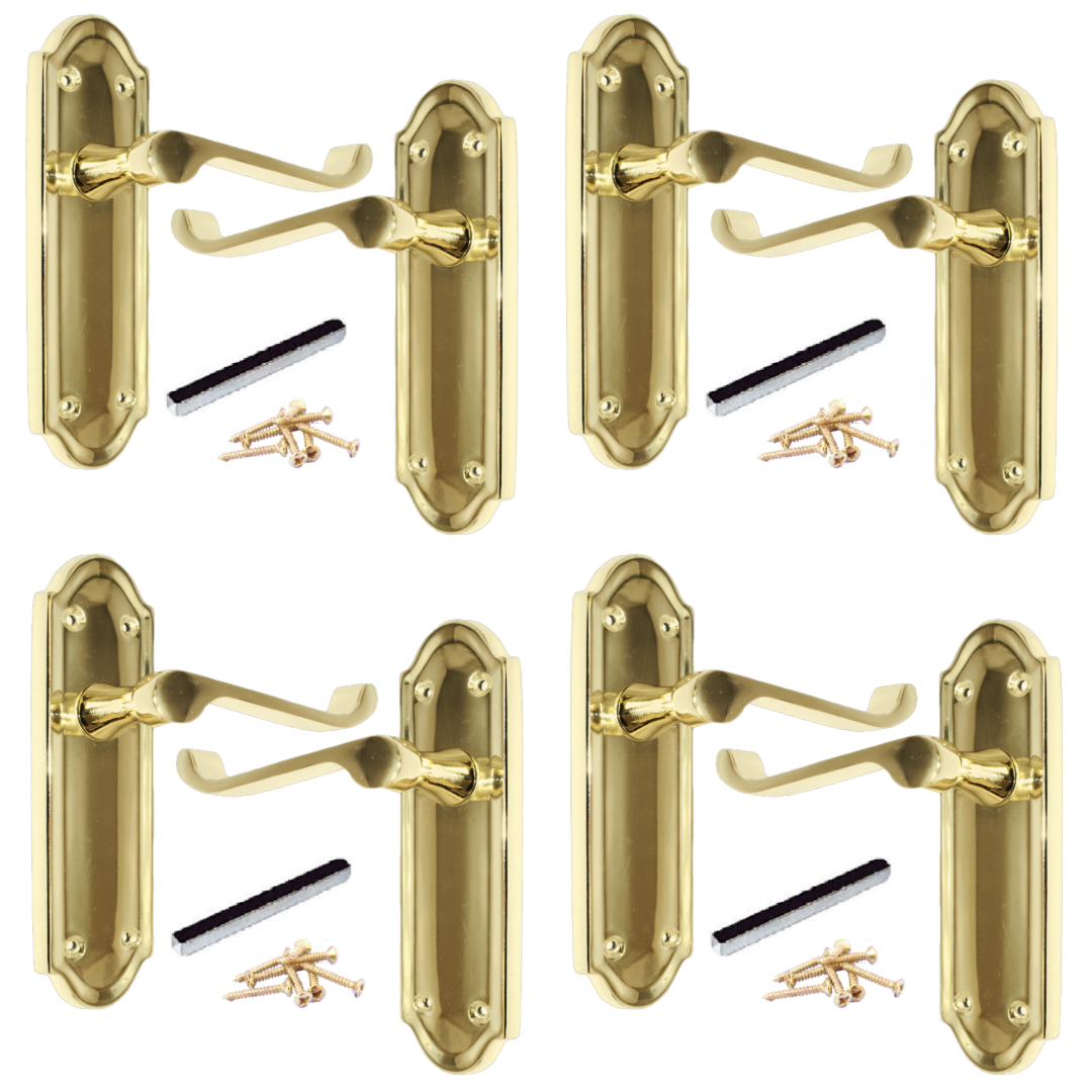 MULTIPACK Door Handles Ashford Brass Latch Brass Scroll Lever 1/4/6 Pairs