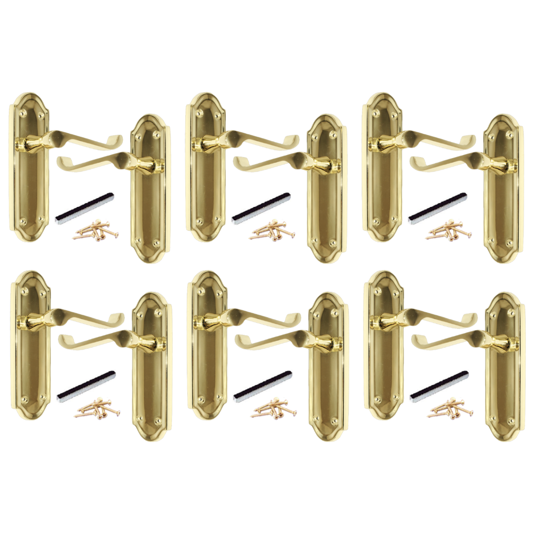 MULTIPACK Door Handles Ashford Brass Latch Brass Scroll Lever 1/4/6 Pairs