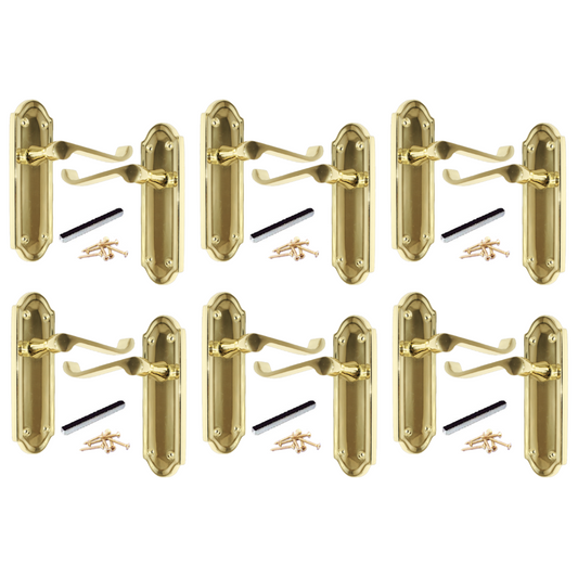 MULTIPACK Door Handles Ashford Brass Latch Brass Scroll Lever 1/4/6 Pairs