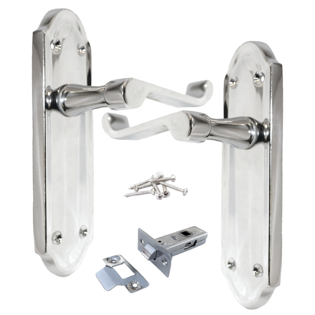 Ashford Door Handle Latch Scroll Lever - Chrome Latch Pack