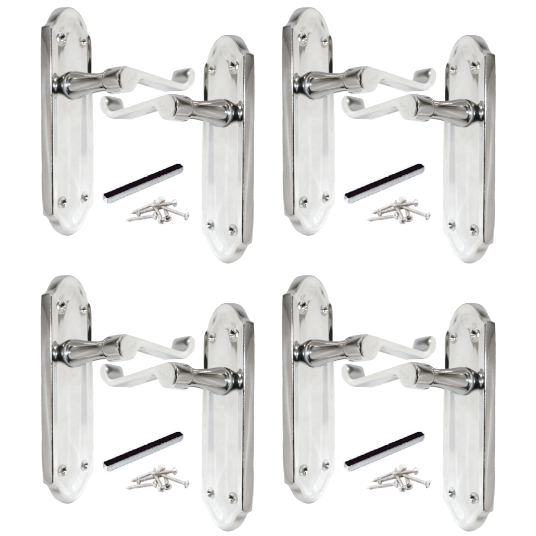 MULTIPACK Door Handles Ashford Chrome Latch Brass Scroll Lever 1/4/6 Pairs