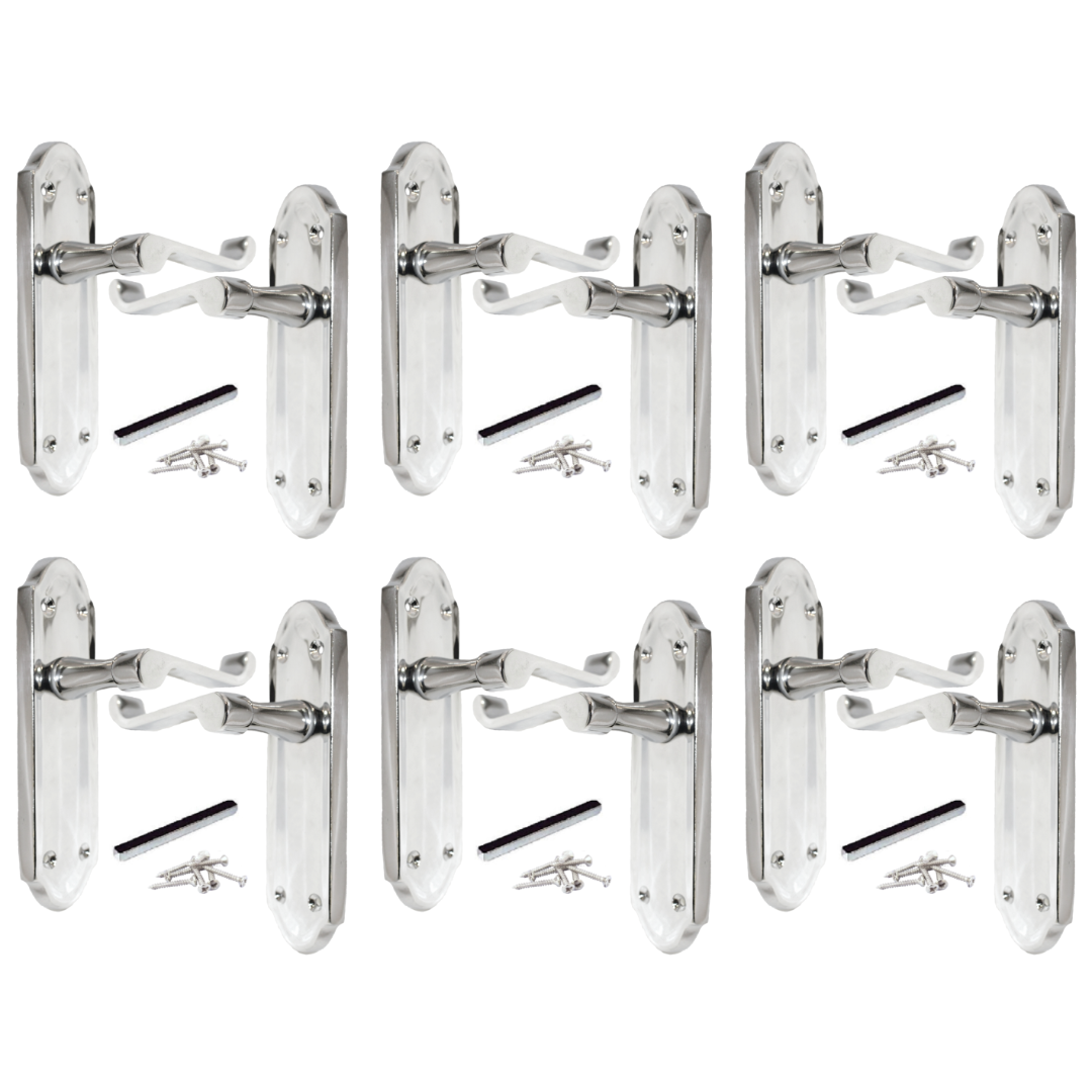 MULTIPACK Door Handles Ashford Chrome Latch Brass Scroll Lever 1/4/6 Pairs