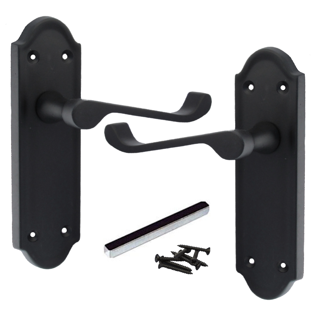 Ashford Door Handle Latch Scroll Lever - Matt Black