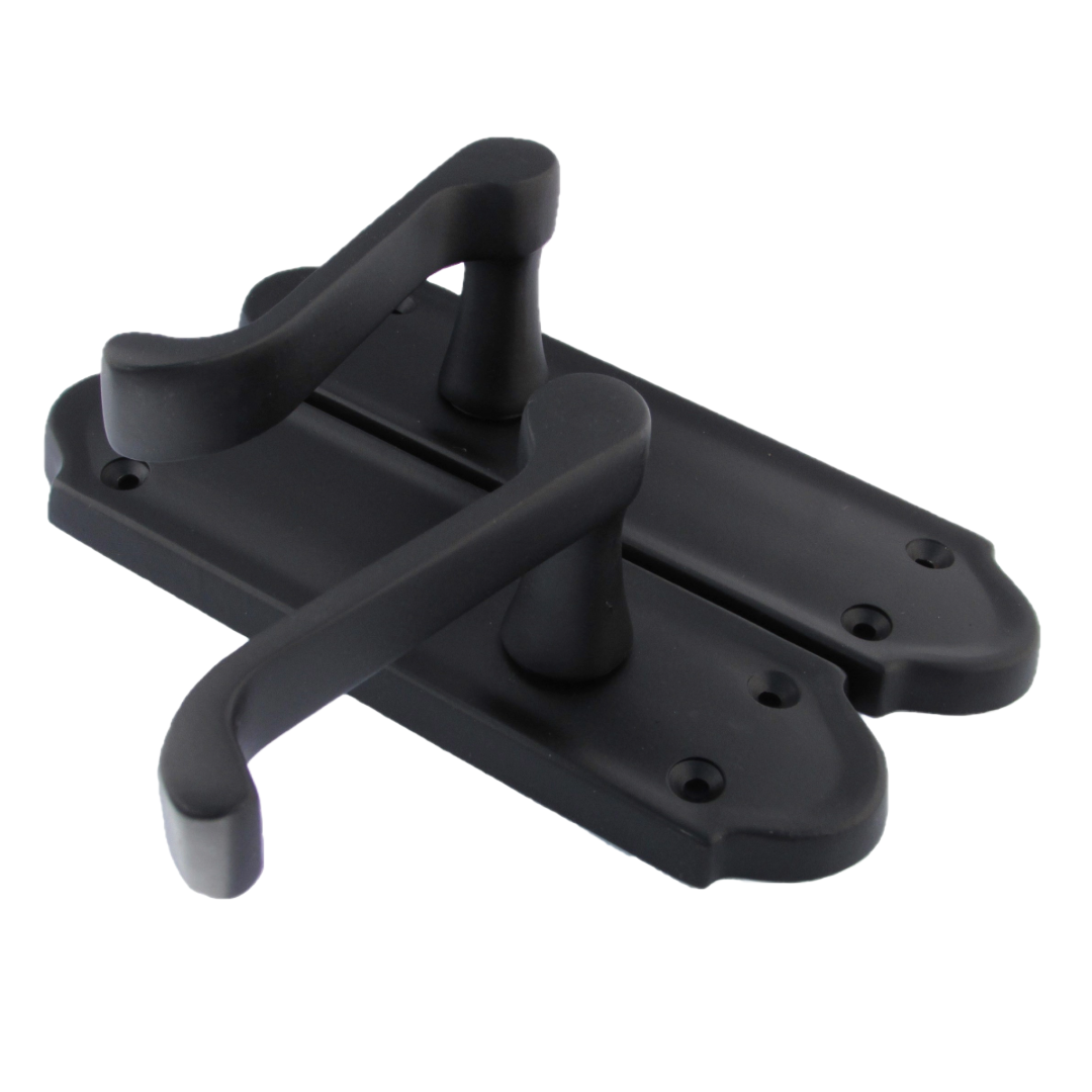 Ashford Door Handle Latch Scroll Lever - Matt Black Latch Pack