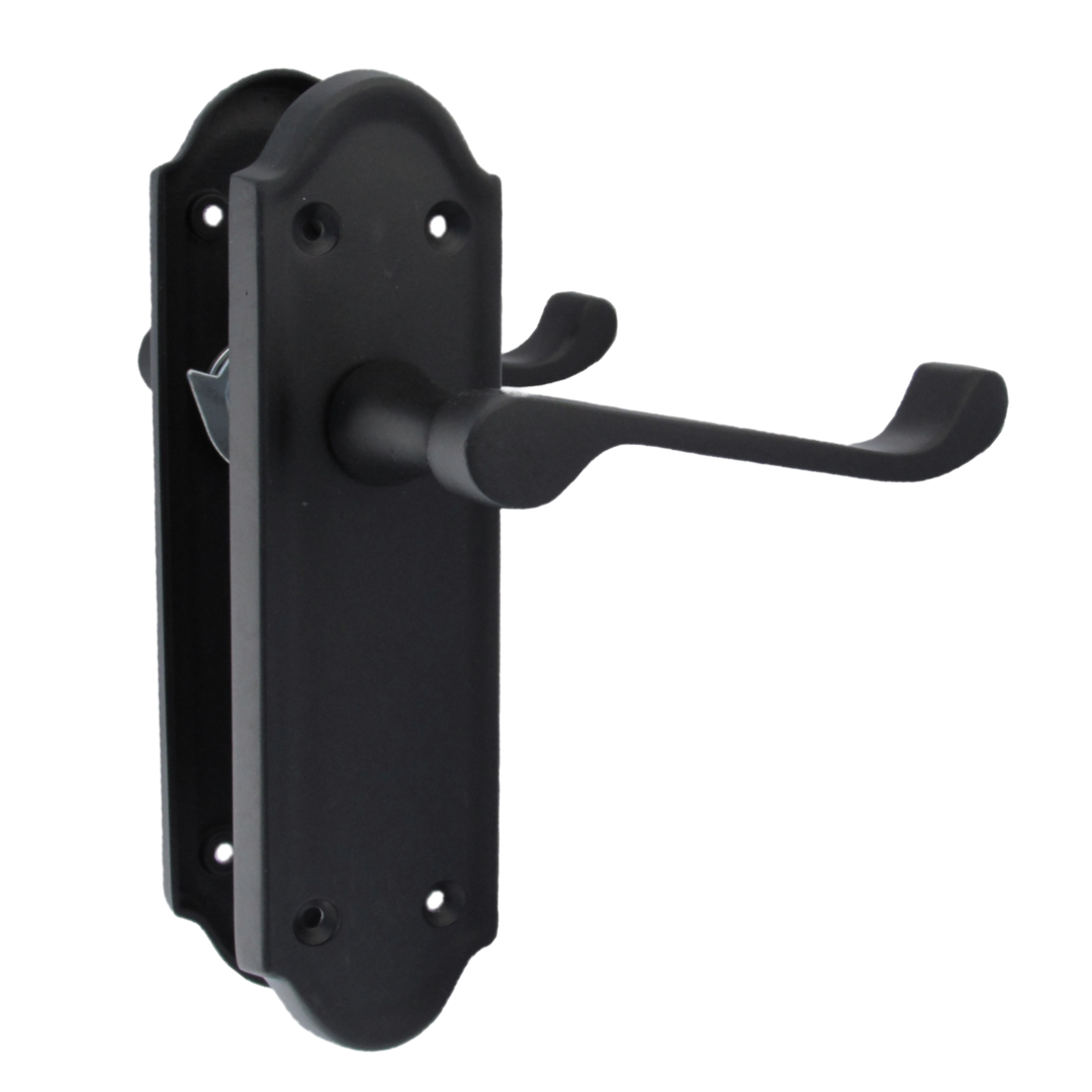 Ashford Door Handle Latch Scroll Lever - Matt Black Latch Pack