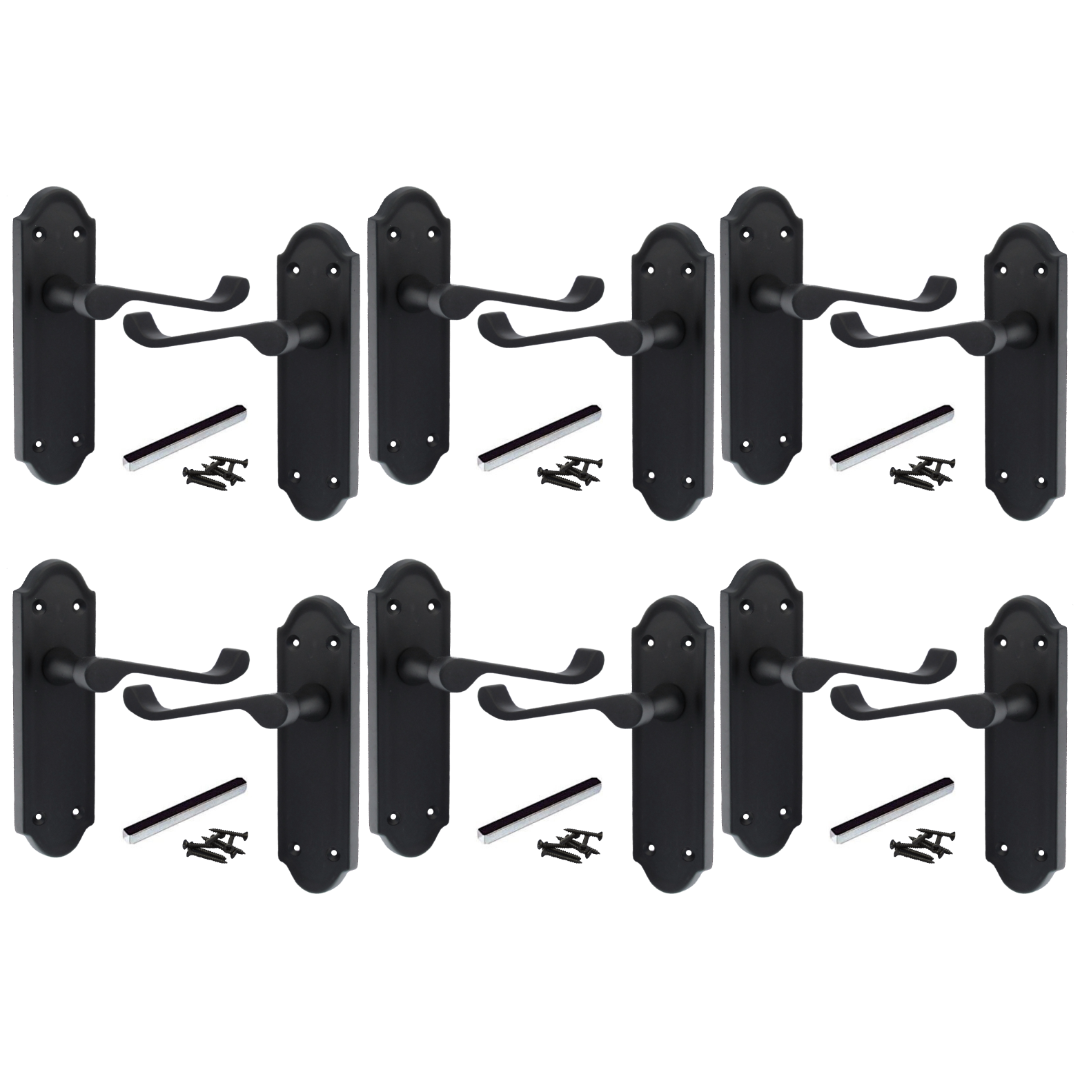 MULTIPACK Door Handles Ashford Matt Black Latch Brass Scroll Lever 1/4/6 Pairs
