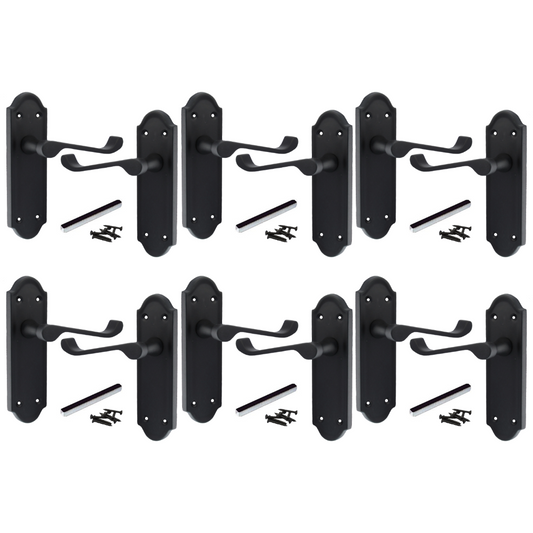 MULTIPACK Door Handles Ashford Matt Black Latch Brass Scroll Lever 1/4/6 Pairs