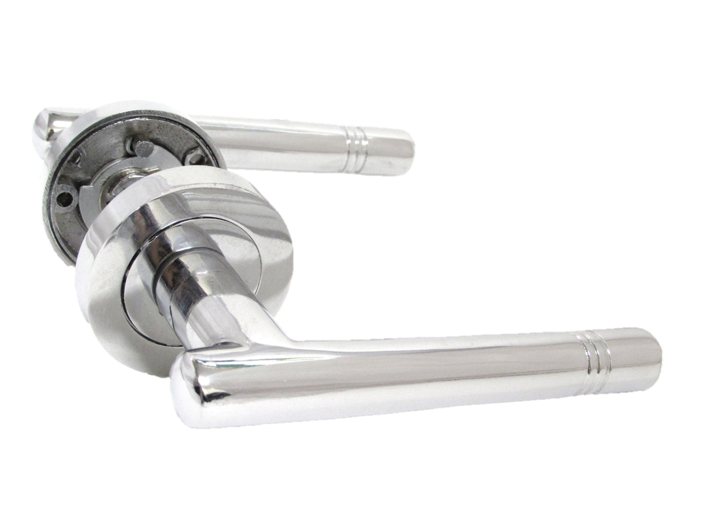 Chrome Straight Door Handles Lever Round Rose Silver Door Knobs