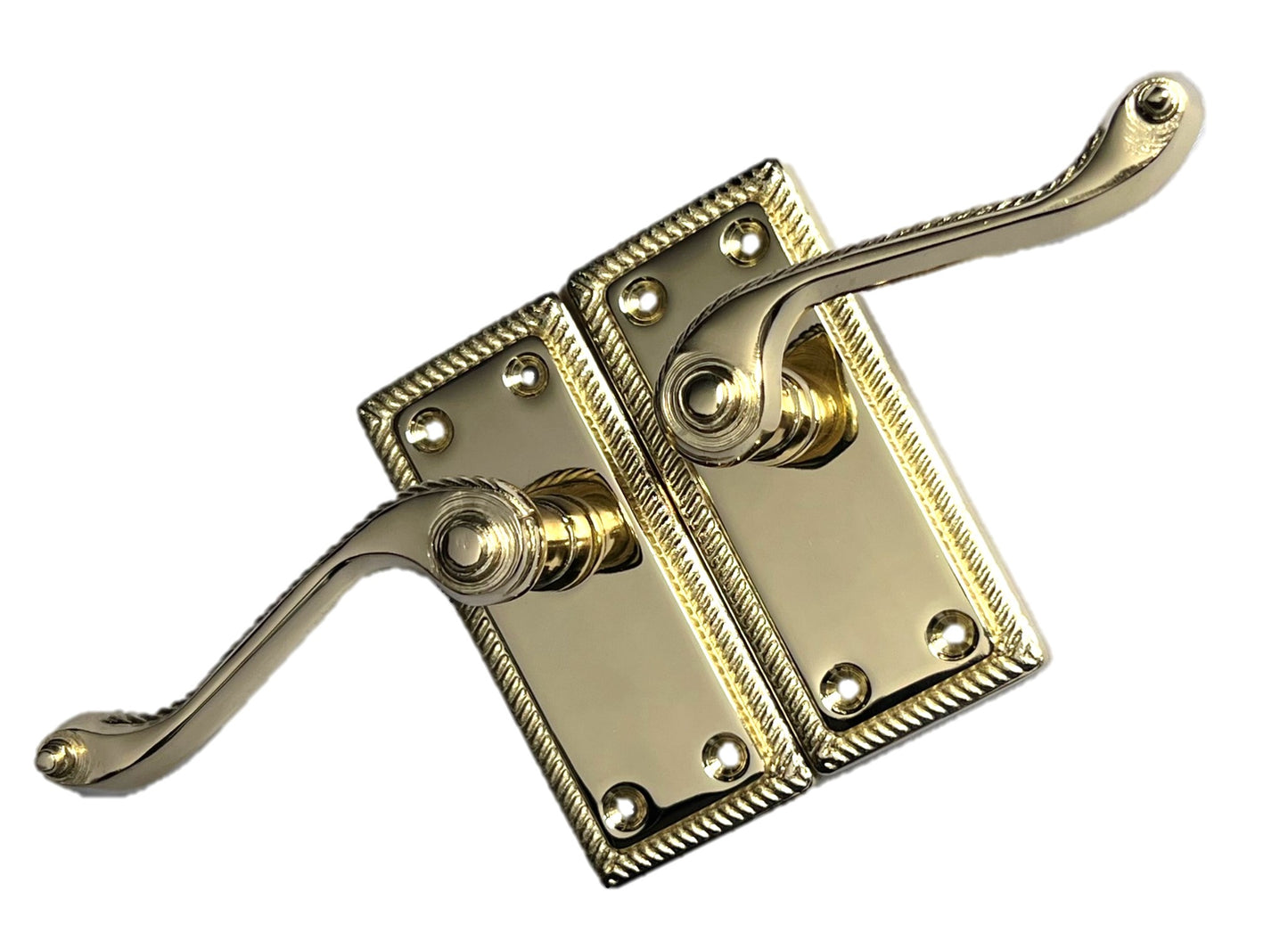 Poignées de porte à levier style géorgien, bord cordé, laiton, 110 mm x 50 mm